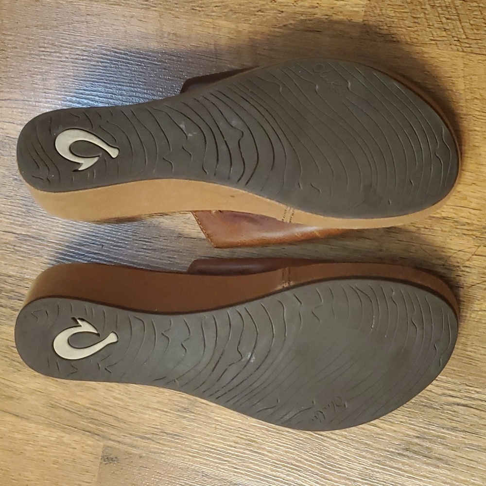 Olukai Womans Brown Leather Cutout Slide Sandals Size 10 - Picture 9 of 15